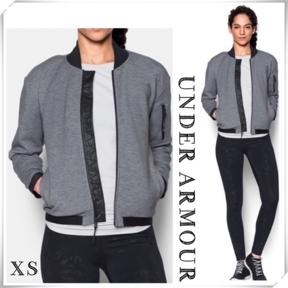 UNDER Armour Luster Zip up Bomber Track Jacket in Charcoal Gray